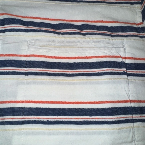 ORVIS White Textured Blue Orange Striped Short Sleeve Button Up Shirt Mens L - Picture 6 of 11